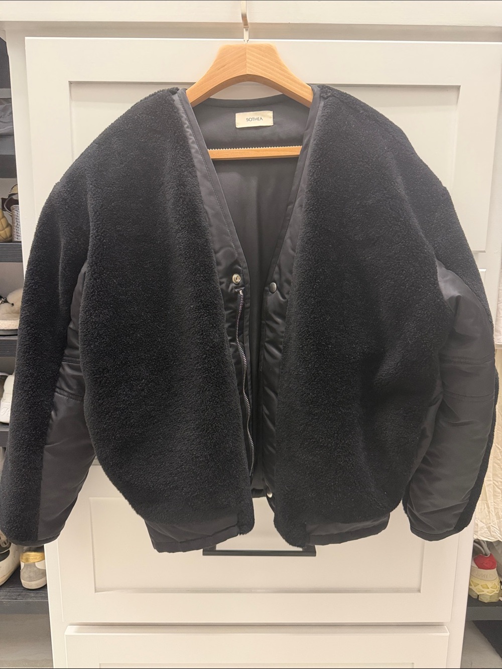 Black Sherpa Jacket with Quilted Trim